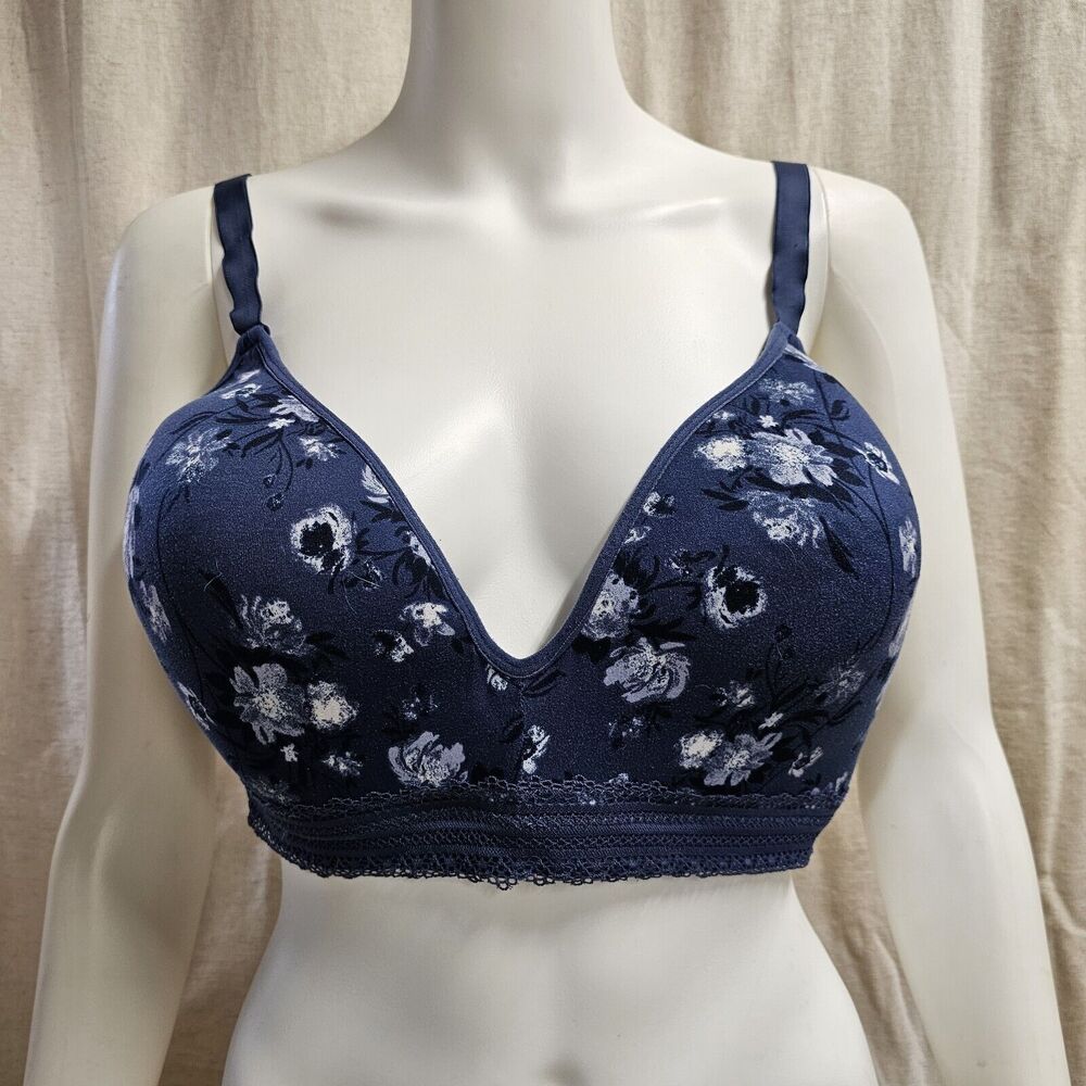 Lucky Brand Intimates Women's Sz 40D WireFree Comfort Bra Blue Floral Print
